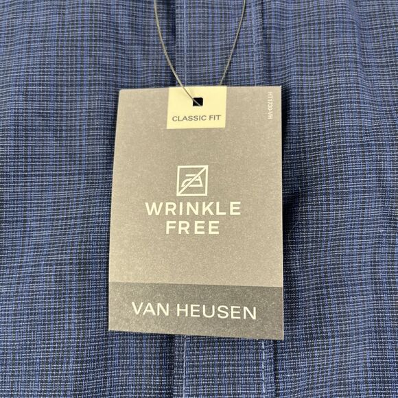 New Mens Van Heusen SS Classic Fit Button Down Shirt Size 2XL Blue Black NWT - Picture 3 of 8
